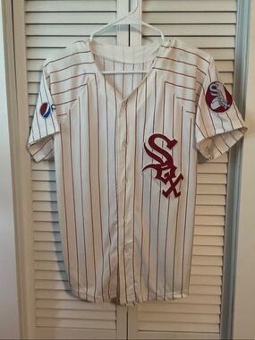 Men's White Sox Baseball Jersey with Red Pinstripes